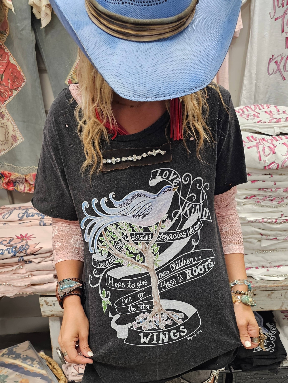 🔥BRAND NEW Roots And Wings Distressed Shirt, A Rare Bird, New Design, Quote - Picture 2 of 4